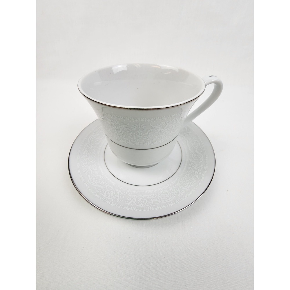 VINTAGE Salem Lace Bouquet White Cup and Saucer Fine China 669260 Coffee and Tea